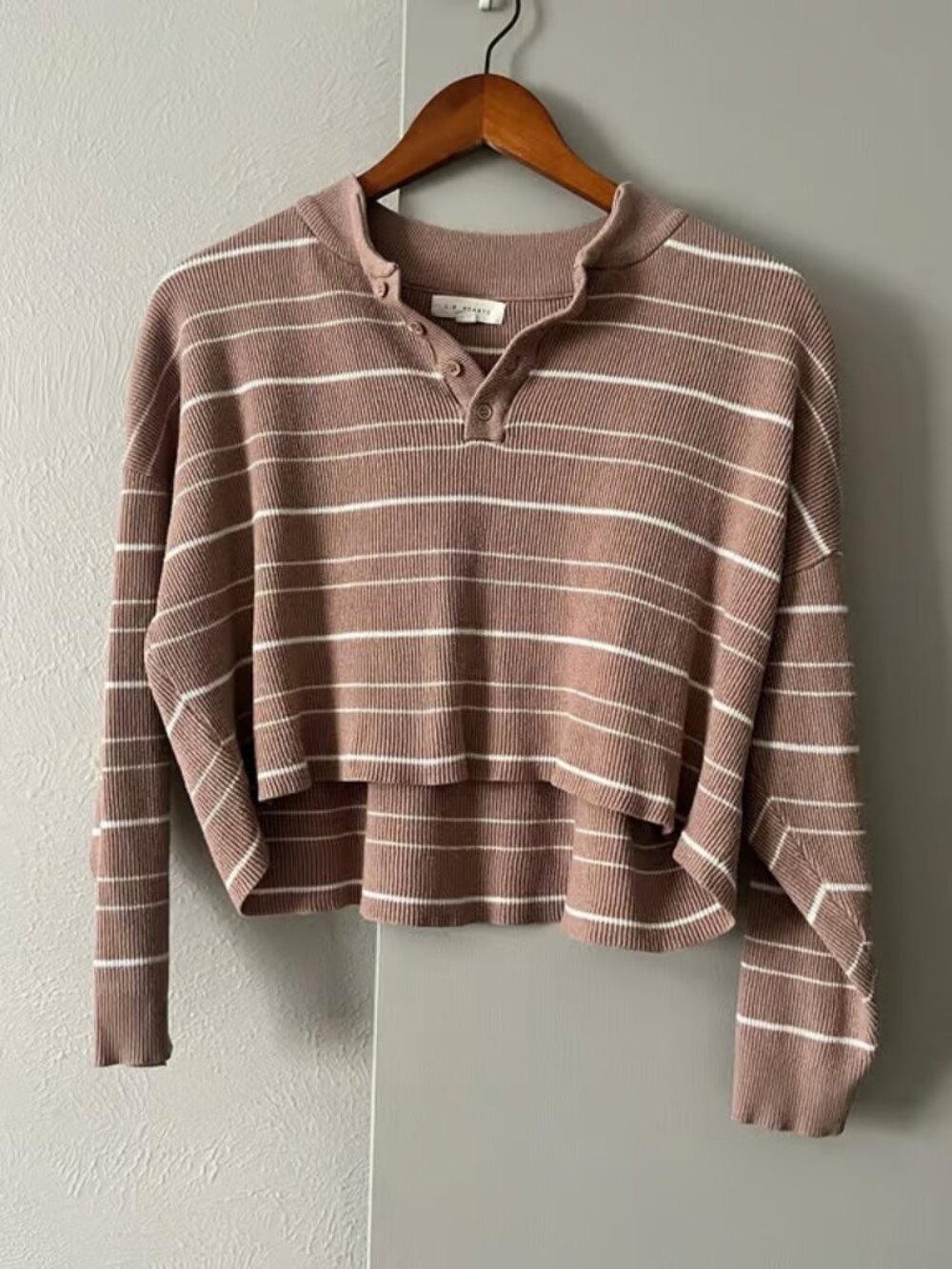 L.A. Hearts Striped Ribbed Crop Henley Top